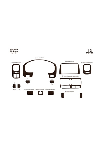 Nissan Picku Parçaskystar Torpido Kaplama 1999-2006 13 Parça Koyu Meşe