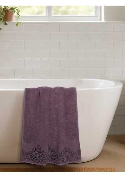Pamuk Tekli Havlu Jakarlı Karna Home Klover - 70 X 140 Lavanta