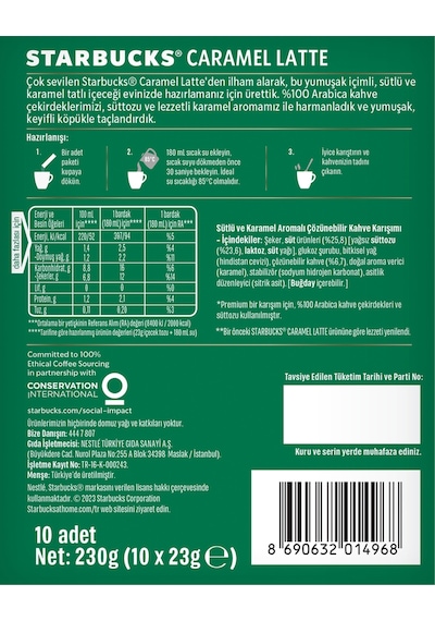 Starbucks Caramel Latte Premium Kahve Karışımı 23g Hazır