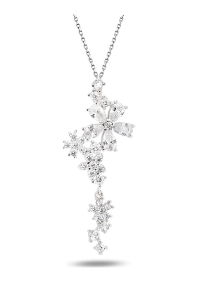 Brezza Lusso Jewelry Işıltılı Pırlanta Model Çiçek Demeti Kadın Gümüş Kolye 45 CM 45 CM