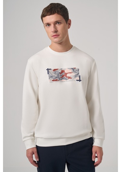 Morven Erkek Ekru Trend Baskılı Bisiklet Yaka Sweatshirt 26ks063007454 Ekru