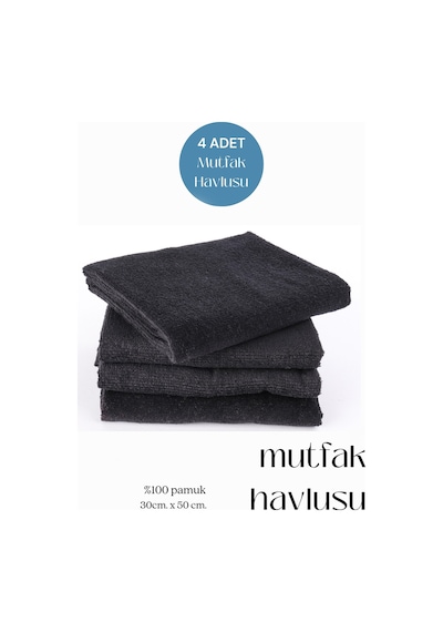 4 Adet Mutfak Havlusu El Yüz Havlusu Siyah
