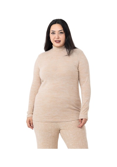 Disentis Büyük Beden Yarım Balıkçı Uzun Kollu Triko Bej Rengi Body-bej Bej