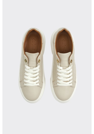 Derinet Hakiki Deri Desenli Kadın Sneaker Bej Bej