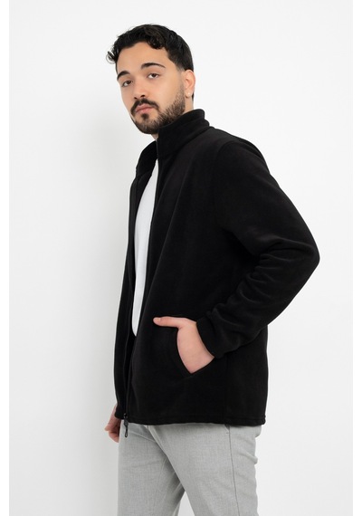 Dasüniforma Unisex Anti-pilling Tüylenme Yapmayan Standart Fit Tam Fermuarlı Soğuk Geçirmez Polar Hırka Siyah