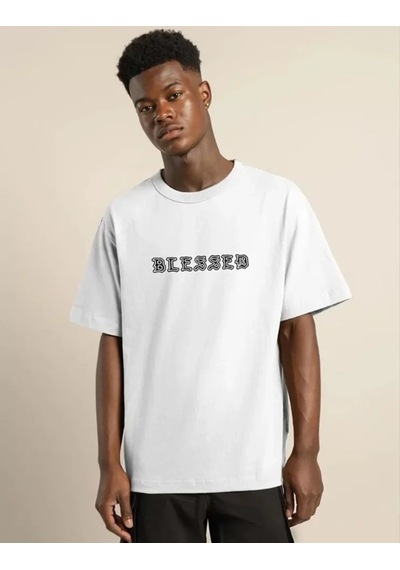 Zenna Tarz Unisex Bisiklet Yaka Oversize Baskılı T-shirt - Beyaz