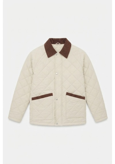 Baselco Retro Kadife Yaka Kapitone Ceket/mont Krem