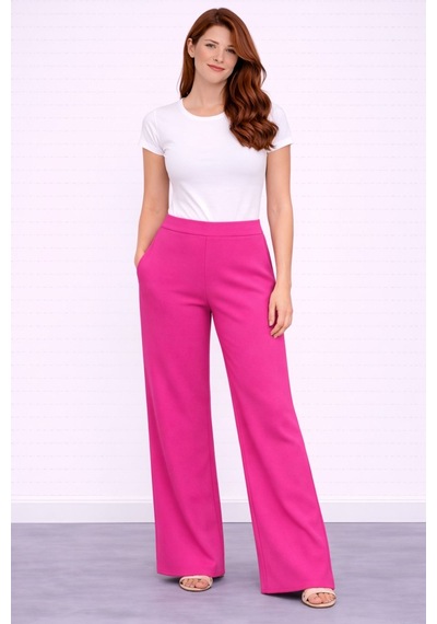 Neden Tekstil Beli Lastikli Bol Paça Polyester Pantolon - Fuşya