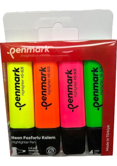 Fosforlu Kalem 4 Lü Asetat Karışık Renk Neon Hs-505-4n 709703 Çok Renkli