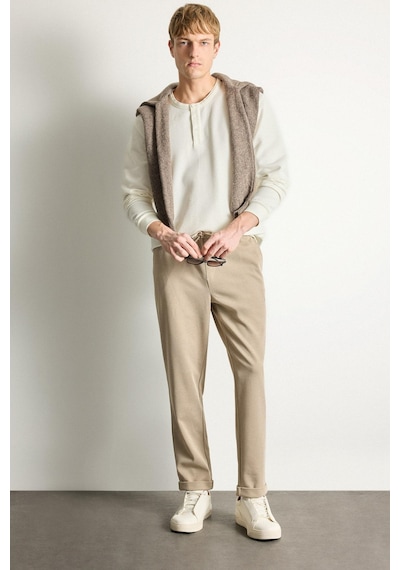 Defacto Regular Fit Waffle Dokulu Henley Yaka Uzun Kollu Basic Tişört I2067ax26auer105 Ekru-er105
