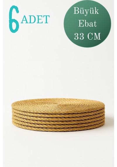 Yunusoğlu Home Hasır Jüt Supla 6'lı Set Amerikan Servis 33 Cm Çap Supla 6'lı Altın
