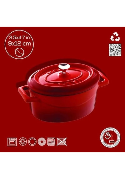 Lava Metal Oval Mini Tencere, Kırmızı 16 Cm
