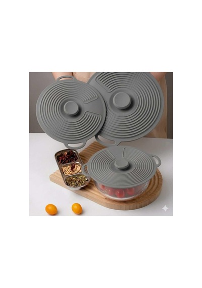 Evrensel 3'lü Tutma Saplı Silikon Tencere & Tava Kapak Seti, 20-23-28 Cm, Toprak Diğer
