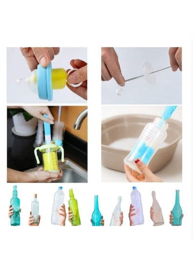 7 Parça Bebek Biberon Emzik ve Şişe Temizleme Fırçası Seti - Pipet Temizleyici & Steril Maşa Hediyeli
