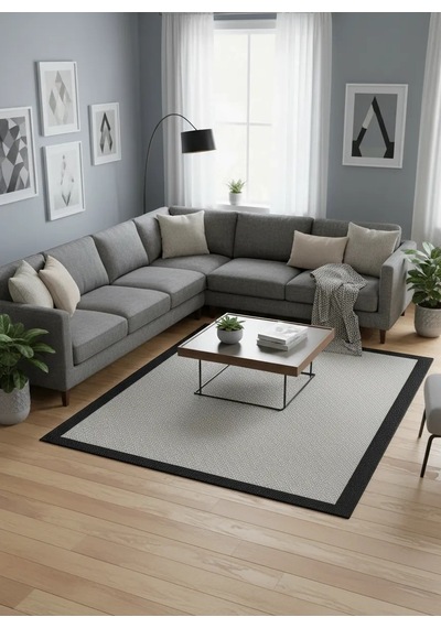 Mess Modern Dekoratif Yumuşak Dokulu Sisal Halı 3946 Gri Siyah Çok Renkli