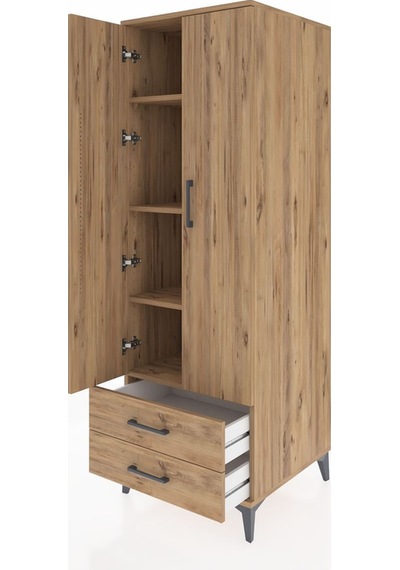 Kronos Dolap 4 Raflı 2 Çekmeceli 2 Kapaklı 60x59x182 Çam-çam Çam
