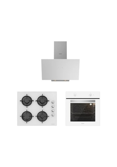 Silverline BO6501W01 + CS5349W01 + 3481 Flam Beyaz Cam Ankastre Set