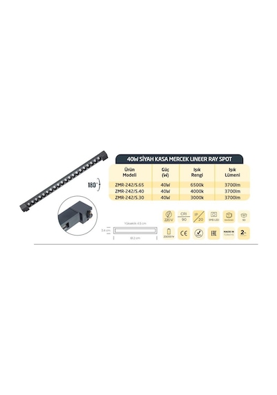 Zmr 40w Siyah Kasa Opak Lıneer Ray Spot Günışığı 3200k Gün Işığı