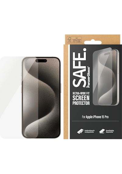 Safe. By Panzerglass Apple iPhone 15 Pro Uyumlu Ultra-wide Fit Çerçeve Aparatlı Tam Koruma Ekran Koruyucu