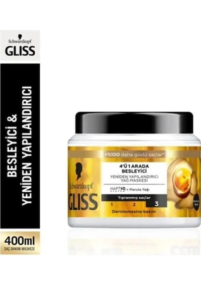Gliss 4'ü 1 Arada Besleyici & Yeniden Yapılandırıcı Saç Bakım Maskesi 400 ML