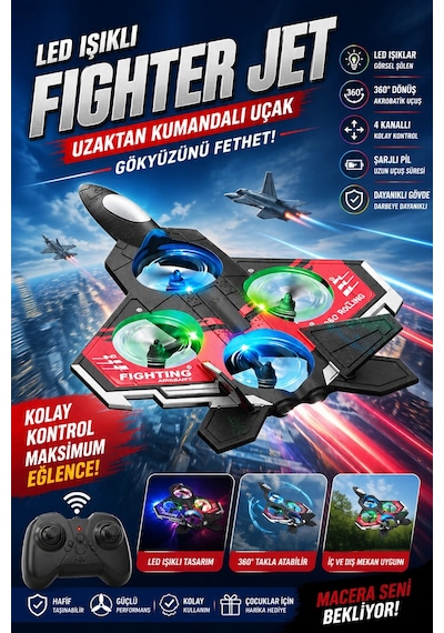 Led Işıklı Oyuncak Drone Fighter Jet Tasarımlı Uzaktan Kumandalı Uçak Standart