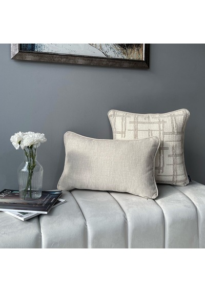 Lidoma Home "grid & Solid" Dokulu Desenli Kırlent Kılıfı Seti Bej