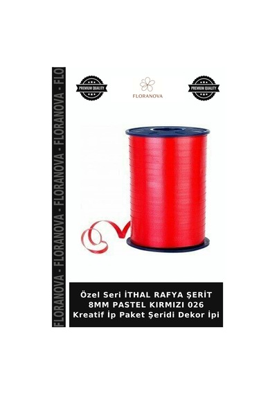 Özel Seri İthal Rafya Şerit 8mm Pastel Kırmızı 026 Kreatif İp Paket Şeridi Dekor İpi