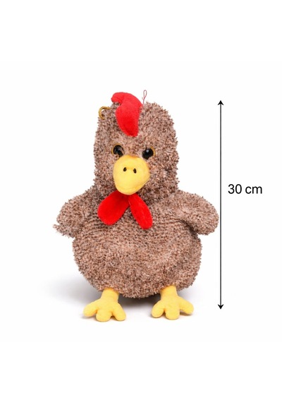 Sesli Öten Çilli Horoz Peluş 30 Cm Açık Kahverengi