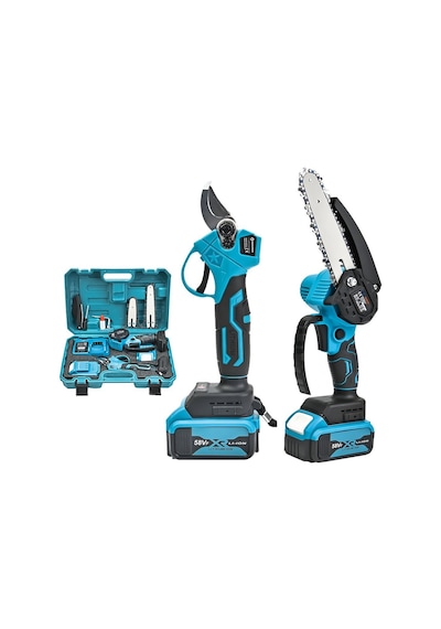 Prohummer Ph101 2li Bahçe Seti 58 Vf 5 Ah Çift Akülü Çelik Şanzıman Şarjlı Dal Budama Ve Testeresi Mavi