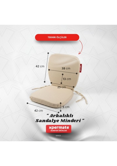 Arkalıklı Sandalye Minderi Oval Bağcıklı Mutfak Bahçe Balkon Minderi Bej