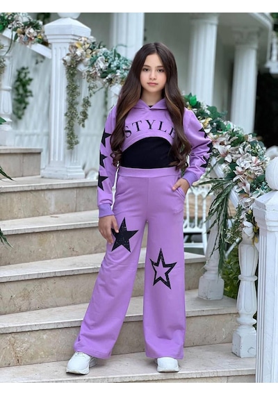Star Style Kız Çocuk 3'lü Takım - 3/12 Yaş - 31517 Mor
