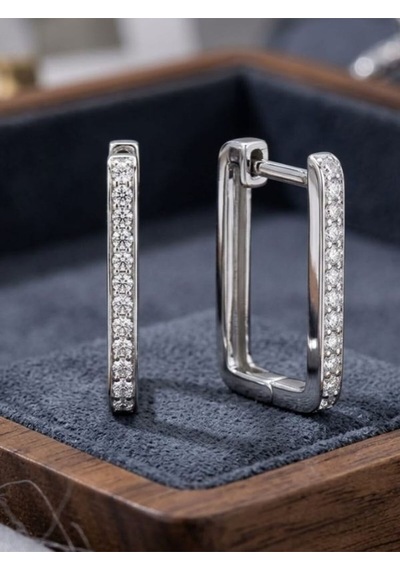 925 Ayar Gümüş Dikdörtgen Kristal Taşlı Vintage Küpe
