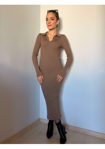 Ali Butik Vizon Polo Yaka Fitilli Elbise Vizon