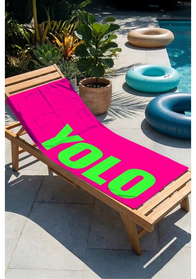 Neon Yolo Yazılı Modern Plaj Havlu Örtüsu - Fuşya Yeşil Pop Art Hızlı Kuruyan Mikrofiber Havlu Örtü Dalgın Şafak