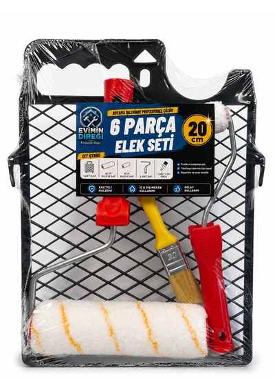 6 Parça Elek Boyacı Seti 20 Cm Ve 10 Cm Rulo Fırça Elekli