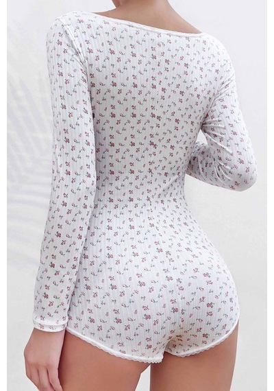 Merry See Çiçek Desenli Tasarım Tulum Gecelik Body Çok Renkli