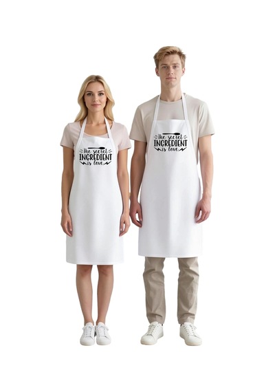 Kadın Unisex Mutfak Önlüğü Sevgi Temalı Retro Baskılı Gizli Malze Beyaz