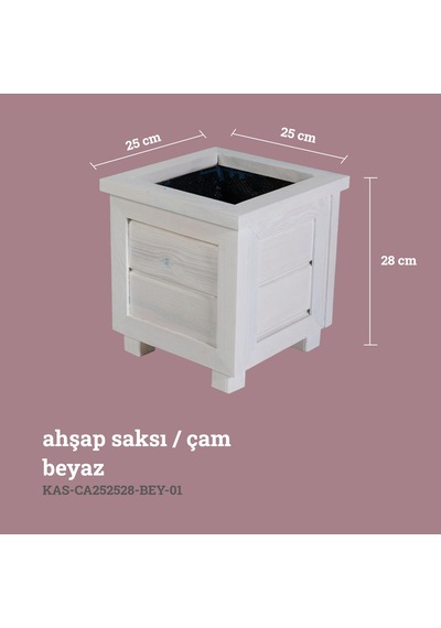 Kaf Ahşap Dekoratif Ahşap Saksı / Küçük Boy / Beyaz