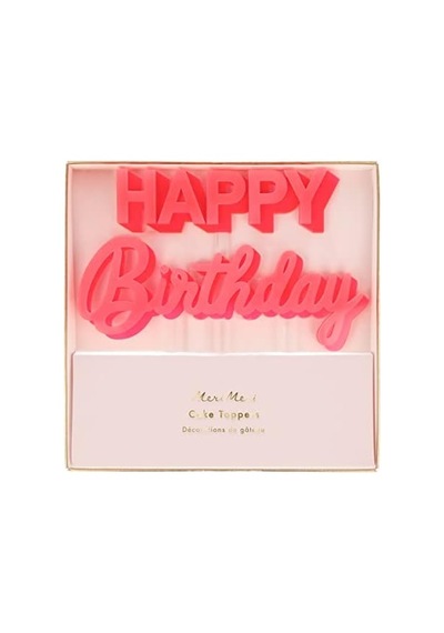 Happy Birthday Pembe Akrilik Pasta Süsü Açık Bej