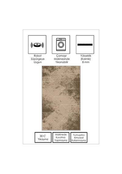 West Home Dijital Baskı Yıkanabilir Kaymaz Taban Leke Tutmaz Bej Mutfak Halısı Salon Halısı Ve Yolluk Wh 576 Beige