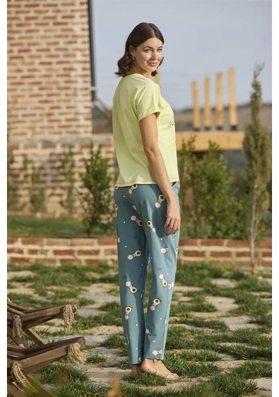Ang Butik Kadın Desenli Ve Baskılı "yoga Sport" Pijama Takımı Sarı