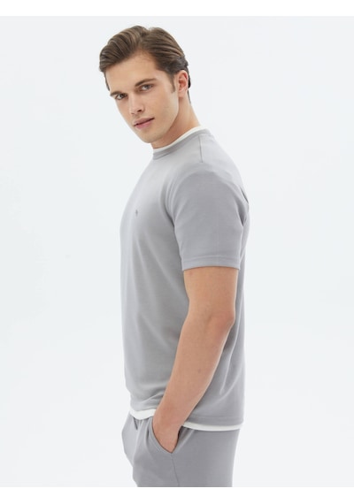 Kip Gri Düz Bisiklet Yaka T-shirt Çok Renkli