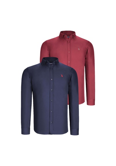 İkili Set G725 Dewberry Erkek Gömlek-lacivert- Bordo Lacivert- Bordo