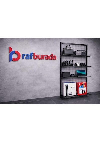 5 Raflı Duvara Monte Tel Pano Rafı - Tel Pano Stand, Duvar Askılığı Siyah-30x100x200 Cm Siyah