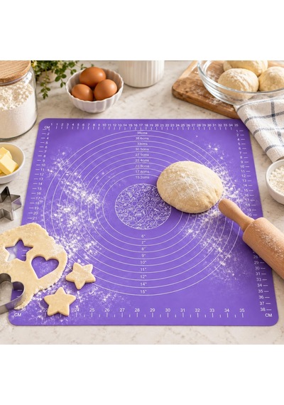 40x50 Cm Cm Silikon Hamur Açma Matı, Ölçü Çizgili Ve Dairesel Kılavuzlu Büyük Boy Pasta, Pizza, Kurabiye Ve Bö