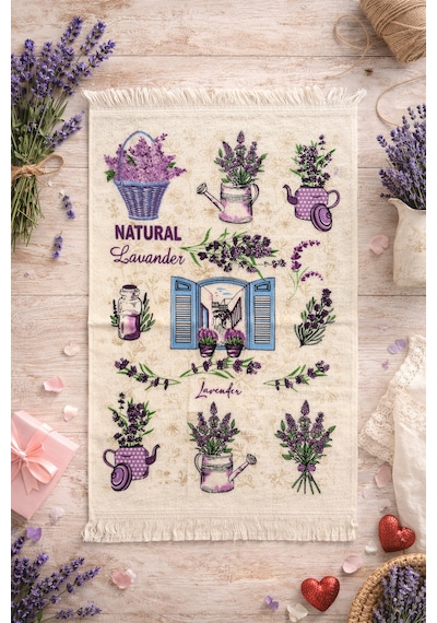 %100 Pamuk Saçaklı Dijital Baskılı El & Yüz Havlusu 40x60 Cm Yumuşak Dokulu, Yüksek Su Emici Mutfak Havlusu Mor