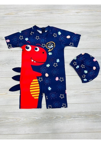 My Kids Wear Tatlı Dino Temalı Boneli Erkek Çocuk Mayo Takımı Lacivert
