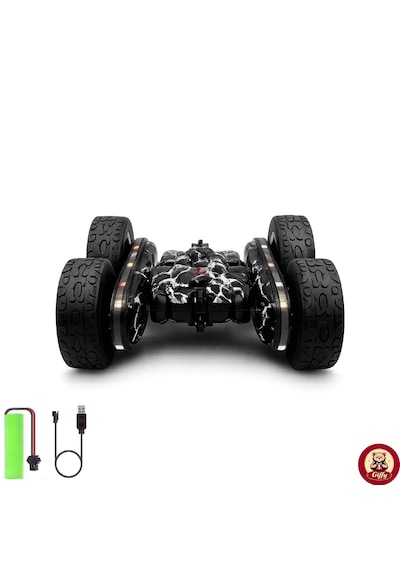 Oyuncak Led Işıklı 360 Akrobat Uzaktan Kumandalı Araba Şarjlı 4x4 Off Road Dublör Oyuncak Araba Siyah