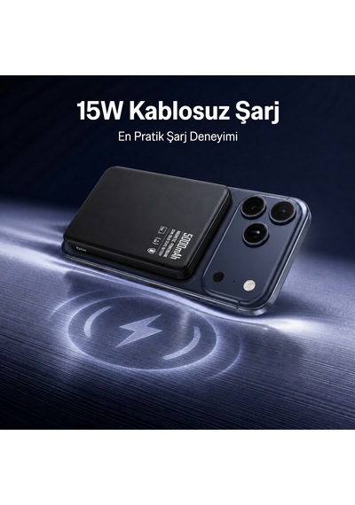 Bix Pb51 5000mah 15w Magsafe Manyetik Kablosuz Şarjlı 20w Type-c Semi-solid Bataryalı Dahili Kablolu Mini Powerbank Siyah
