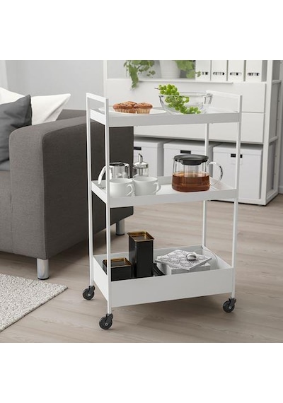 3 Katlı Servis Arabası Beyaz Renk 505X30X83 Cm Düzenleyici Raf Ünitesi Çelik